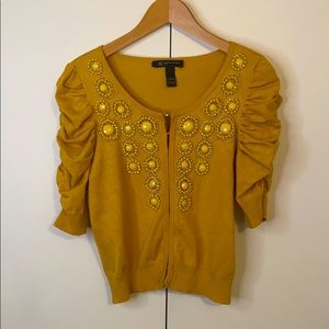 Vintage mustard ruffle sleeve cardigan